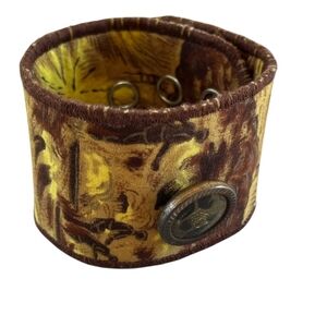 Upcycled Brown and Yellow Fabric Cuff Bracelet